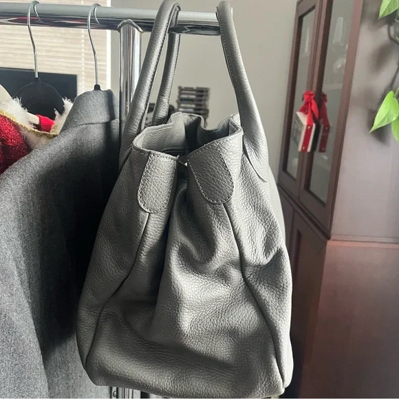 Mark & Graham Gray Elisabetta Slouch Leather Satchel tote pebbled leather Italy - Picture 5 of 6